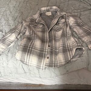 Gray Plaid Button-Up Shacket